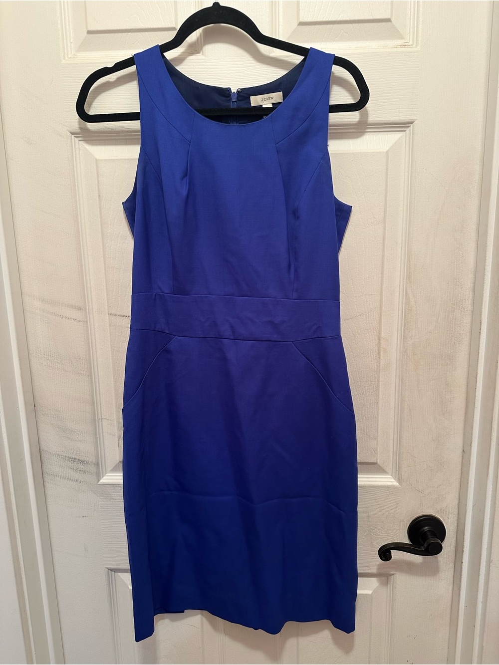 J. Crew Sleeveless Royal Blue Sheath Dress Tropical Wool Classic Office Cocktail